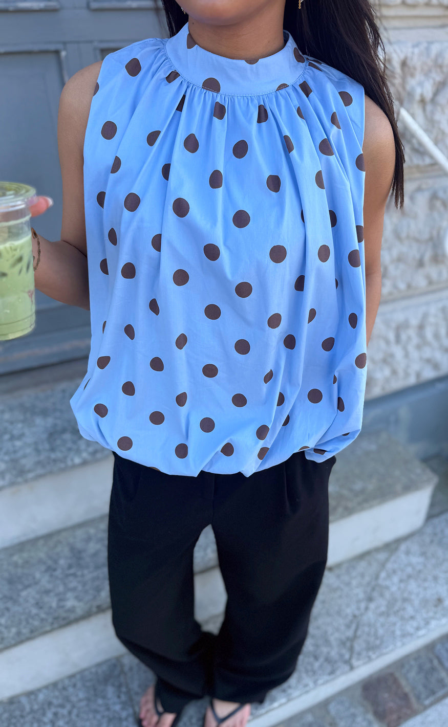 Say Ina Copenhagen Top - Diana Dot - Blue W. Brown Dots