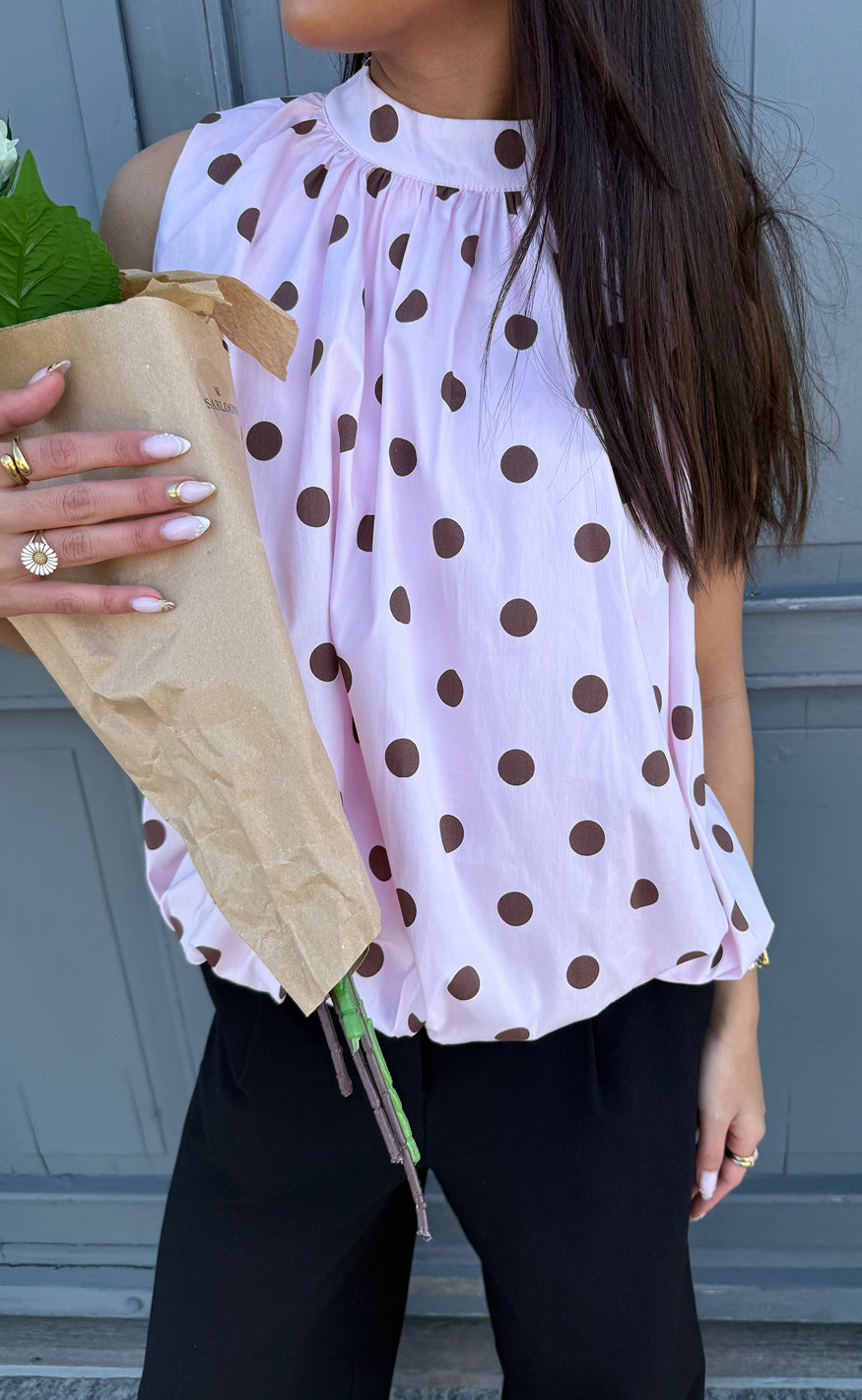 Say Ina Copenhagen Top - Diana Dot - Pink W. Brown Dots