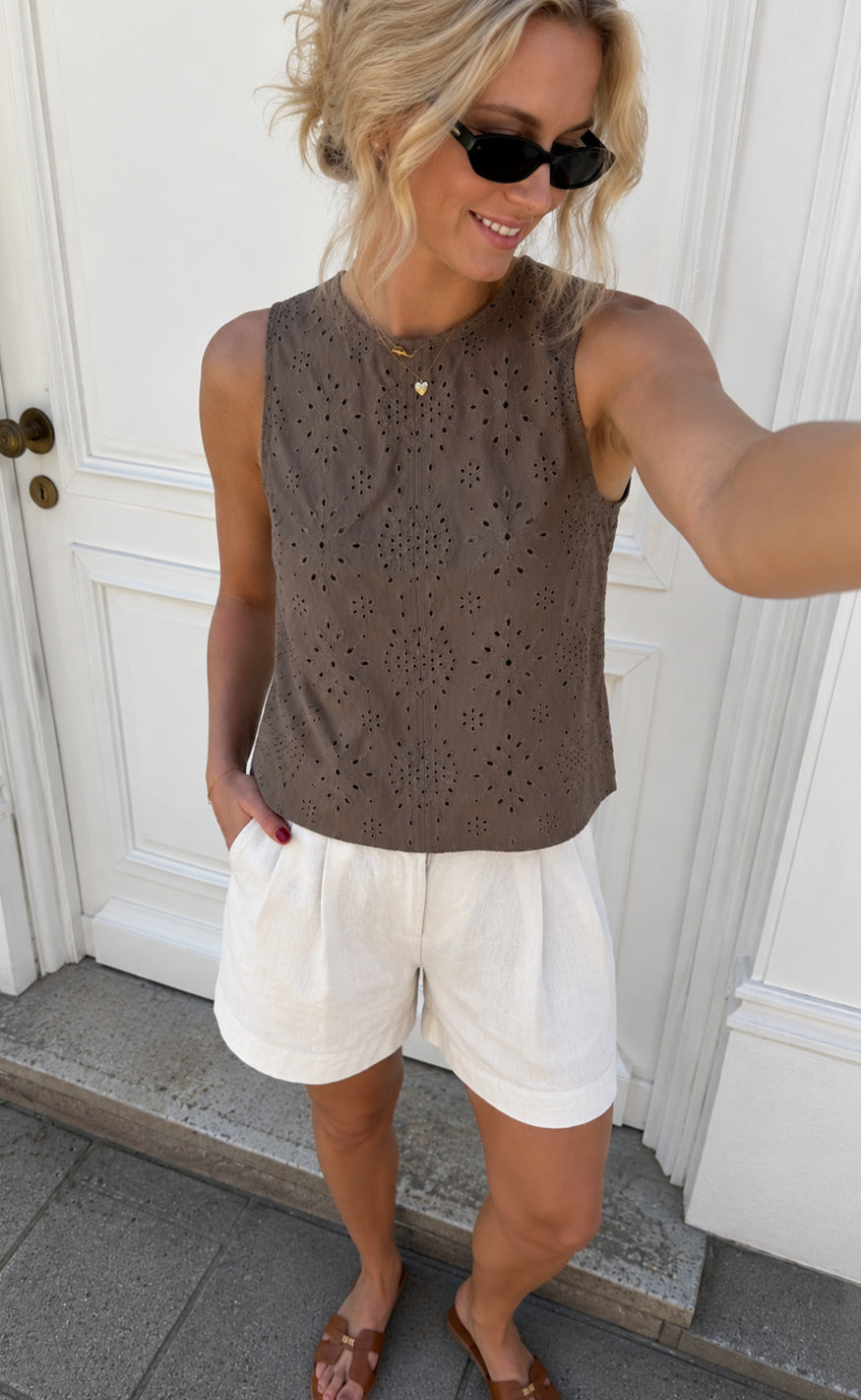 Say Ina Copenhagen Top - Naja - Brown Denim W. Embroidery