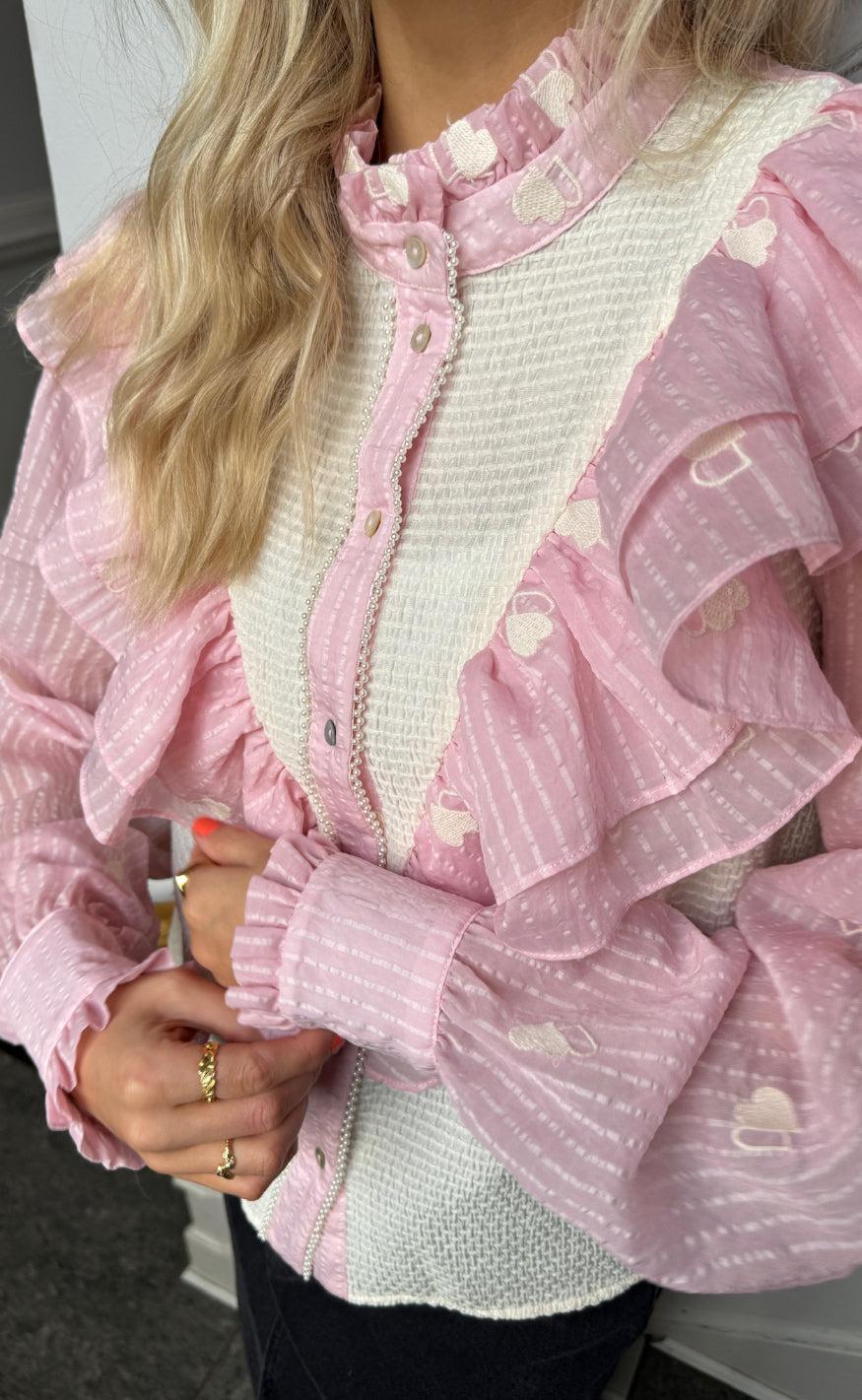 Stories From The Atelier Skjorte - Paradise - Rosa/white
