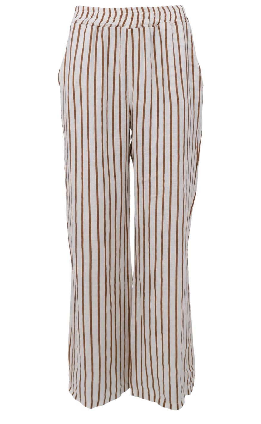 Black Colour Bukser - Melina Wide Linen - Camel Stripe
