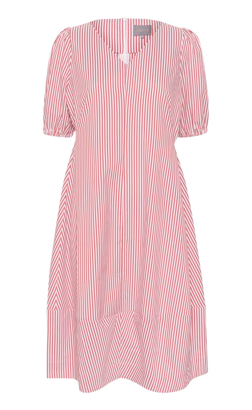 Culture Kjole - Abigail Puff - White/red Stripe