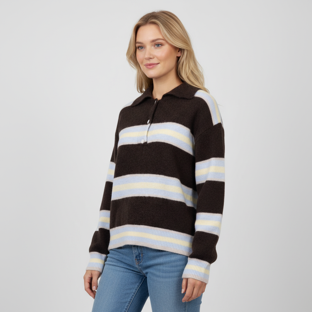 Dame Striktrøje - Choco/bleu - One Size