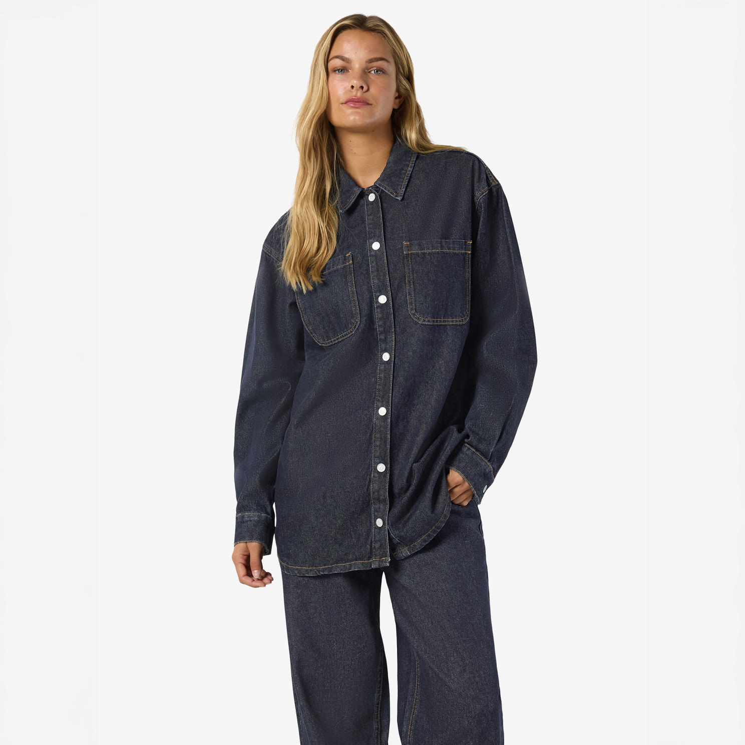 Noisy May Alva Dame Denimskjorte - Dark Blue Denim - Xs
