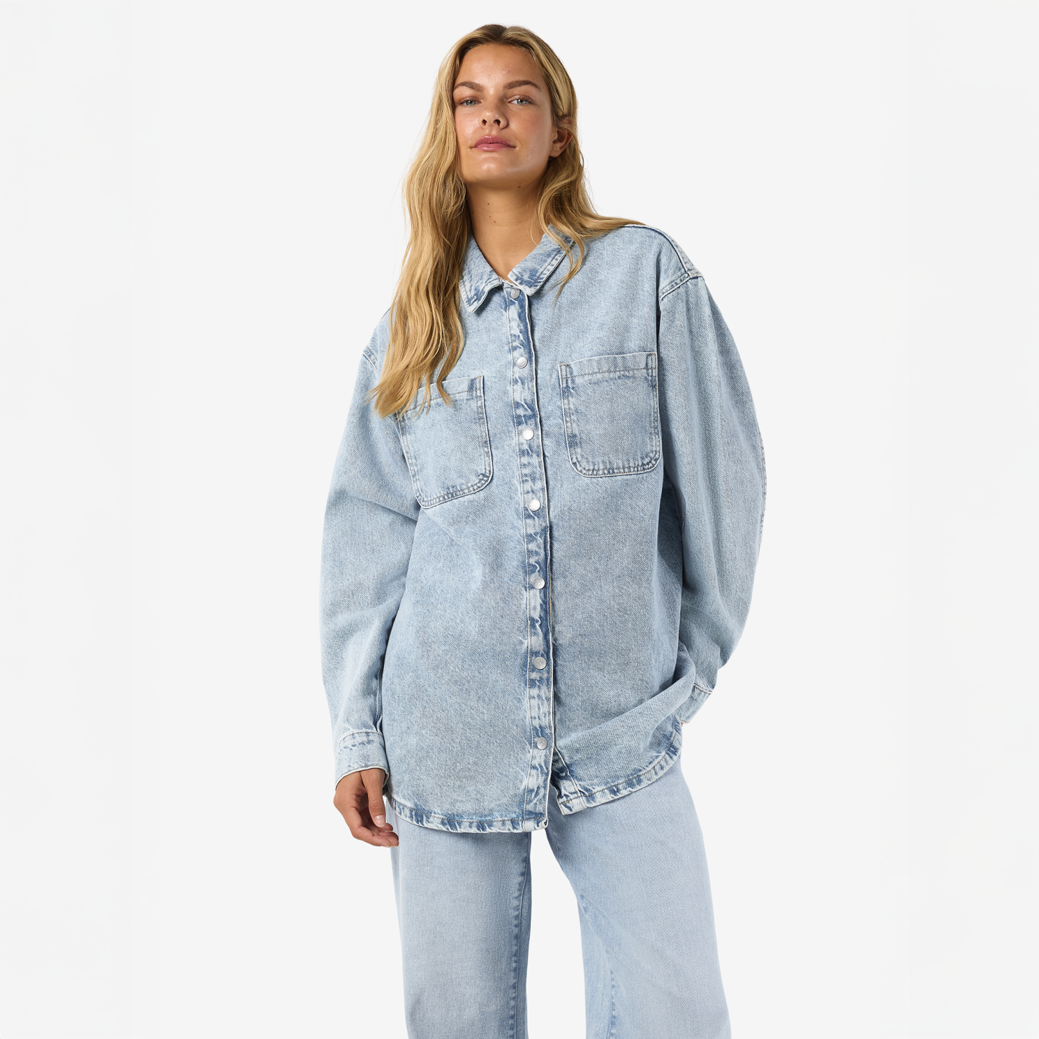 Noisy May Dame Denimskjorte - Light Blue Denim - Xs
