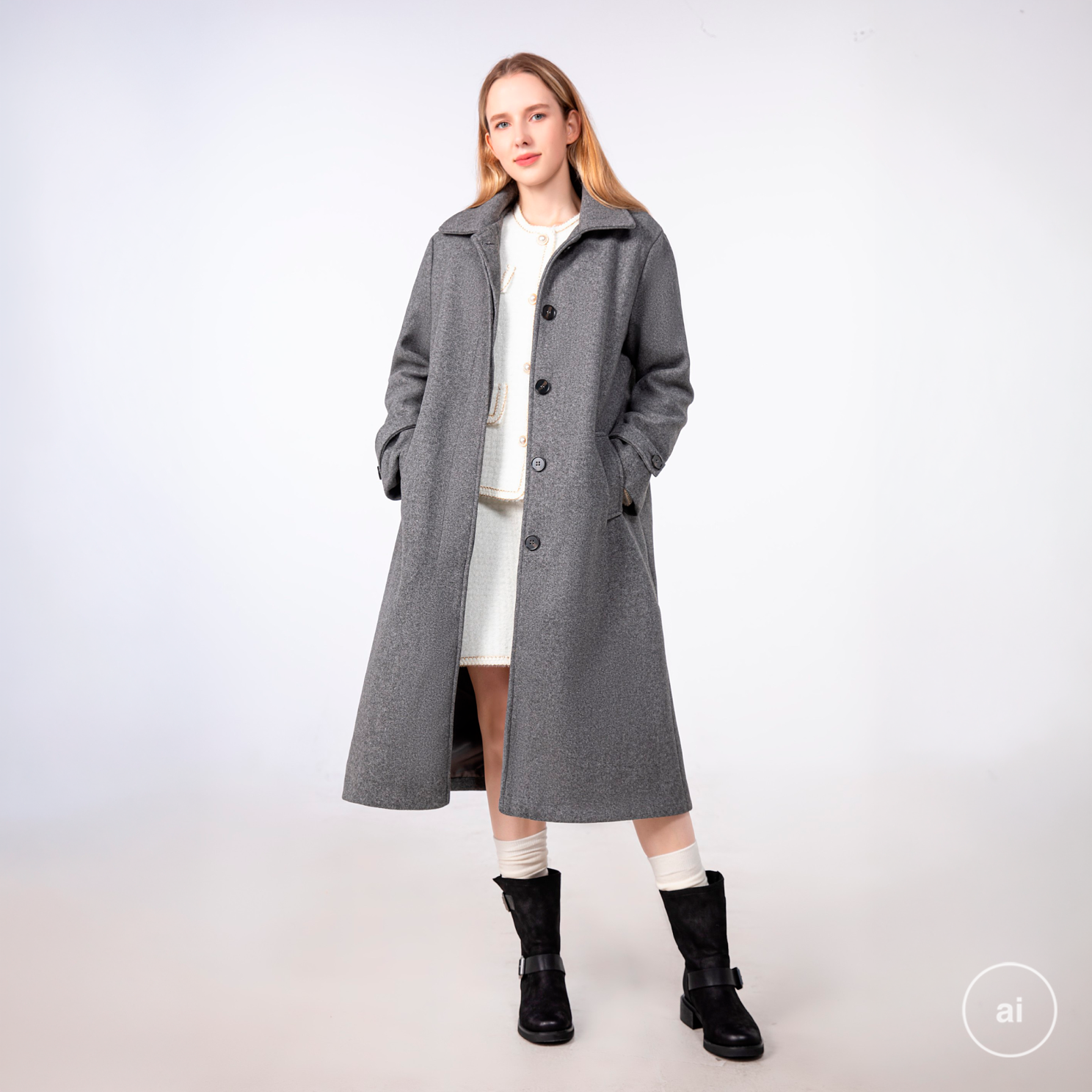 Dame Frakke I Uldmix - Grey - M/l